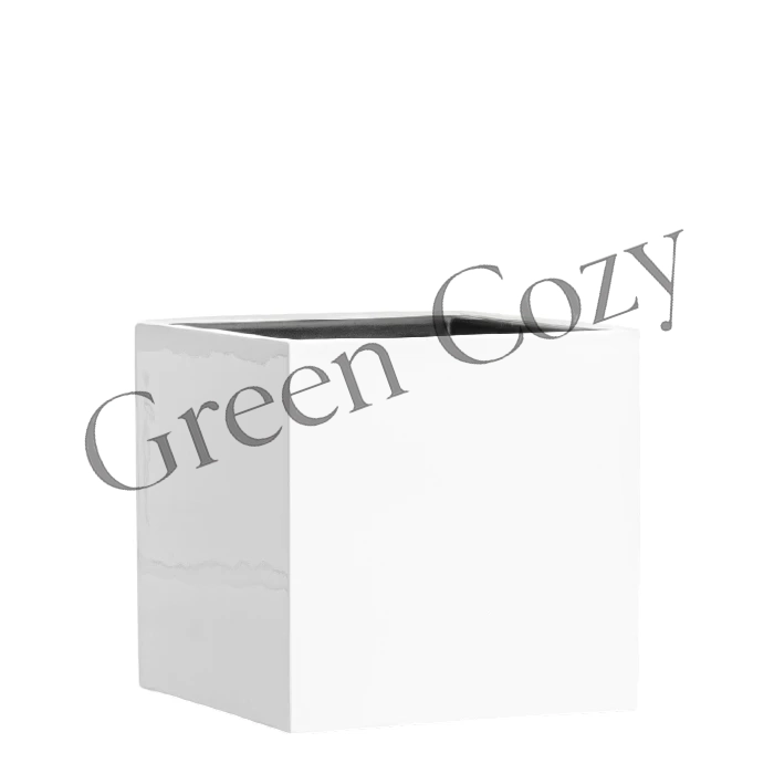 Кашпо TREEZ Effectory Gloss Куб Белый глянцевый лак - 40 см - 40x40