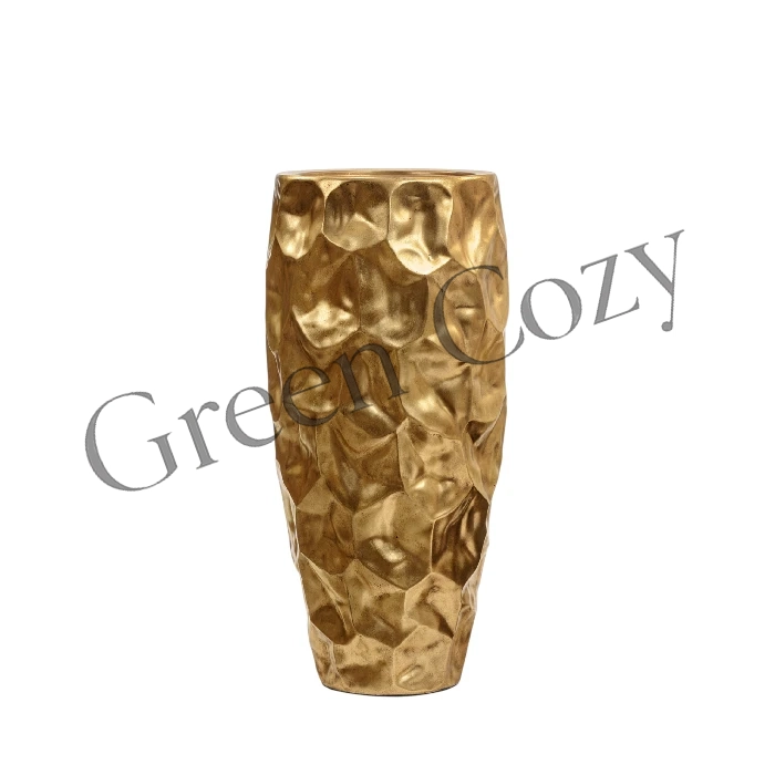 Кашпо TREEZ Effectory Metal Высокий округлый конус Design Crumple Сусальное золото - 75 см - Ø 42 см