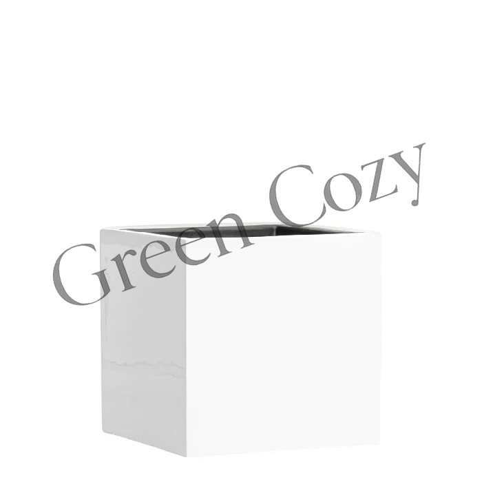 Кашпо TREEZ Effectory Gloss Куб Белый глянцевый лак - 30 см - 30x30
