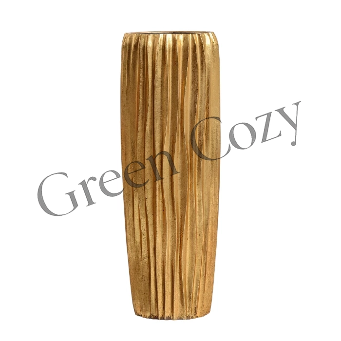 Кашпо TREEZ Effectory Metal Высокий конус Design Wave Сусальное золото - 97 см - Ø 34 см