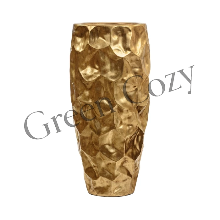 Кашпо TREEZ Effectory Metal Высокий округлый конус Design Crumple Сусальное золото - 90 см - Ø 42 см