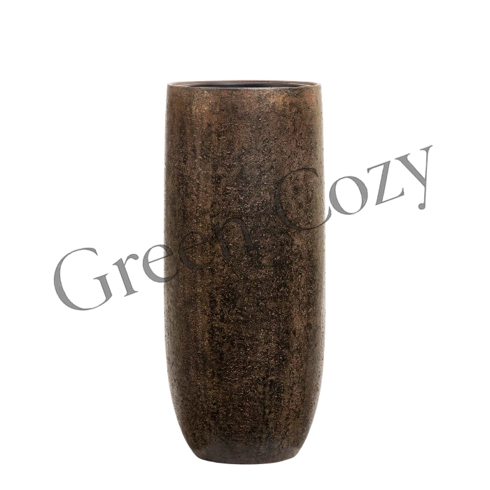 Кашпо TREEZ Effectory Metal Высокий округлый конус Rough с золотой патиной - 95 см - Ø 39 см