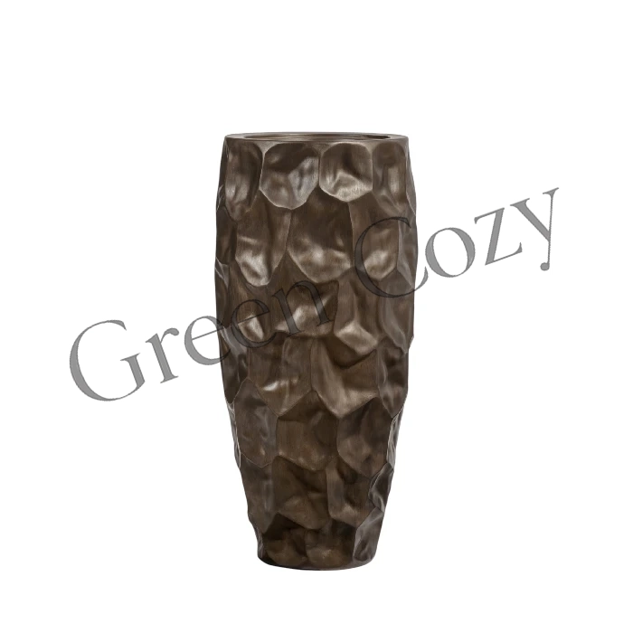 Кашпо TREEZ Effectory Metal Высокий округлый конус Design Crumple Черненая бронза - 75 см - Ø 42 см