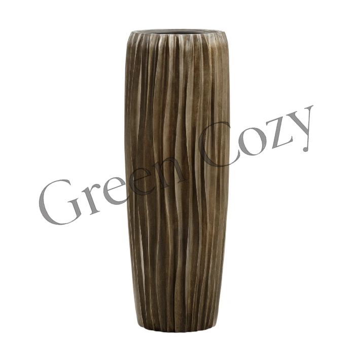 Кашпо TREEZ Effectory Metal Высокий конус Design Wave Черненая бронза - 97 см - Ø 34 см