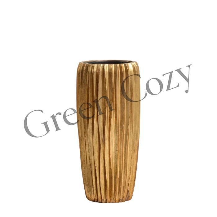 Кашпо TREEZ Effectory Metal Высокий конус Design Wave Сусальное золото - 75 см - Ø 34 см