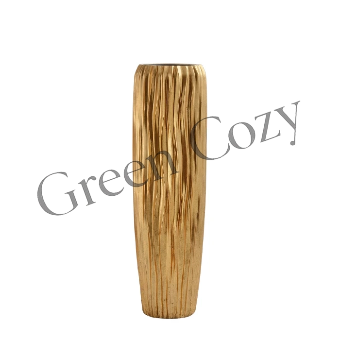 Кашпо TREEZ Effectory Metal Высокий конус Giant Design Wave Сусальное золото - 141 см - Ø 42 см
